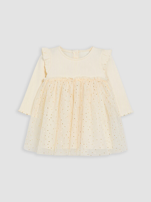 LCW baby Crew Neck Patterned Tulle Baby Girls' Dress