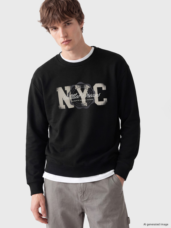 XSIDE Bluzë sportive e trashë me print NYC për burra