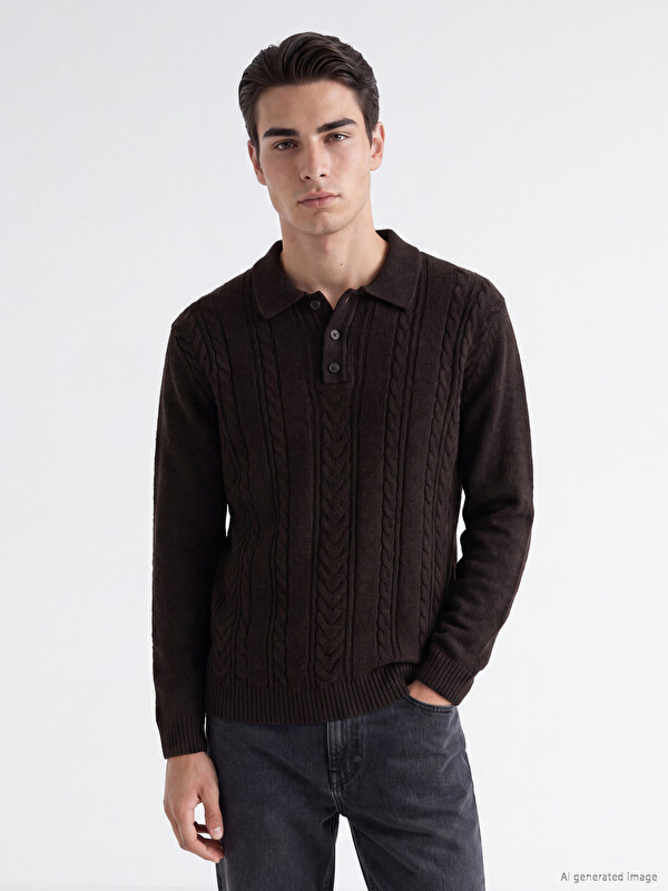 LCW ECO Polo Collar Patterned Men's Knitwear Sweater