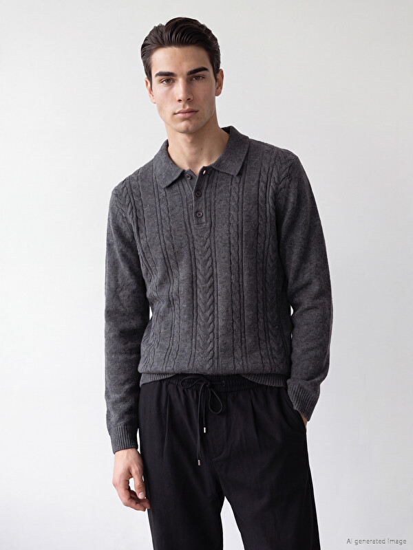 LCW ECO Polo Collar Patterned Men's Knitwear Sweater
