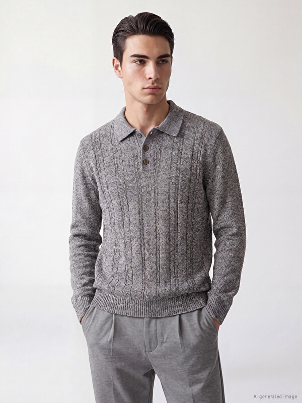 LCW ECO Polo Collar Patterned Men's Knitwear Sweater