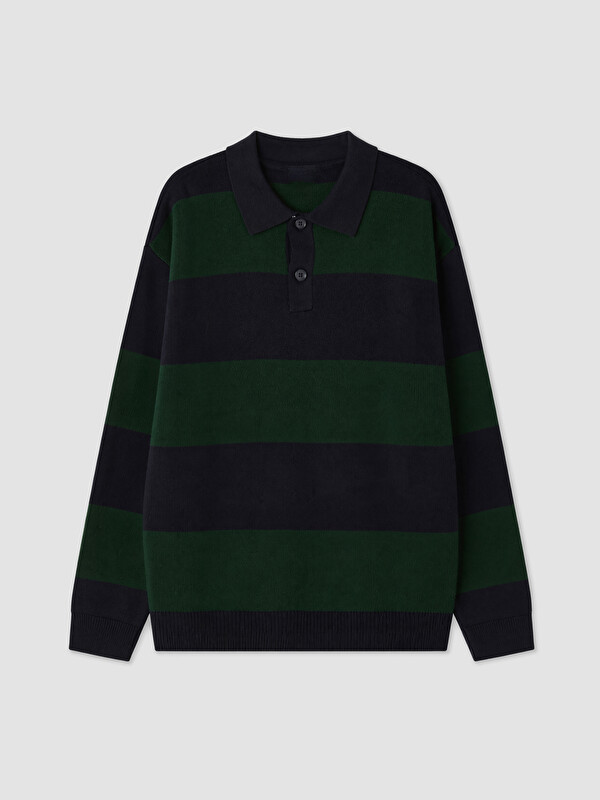 LCW Kids Polo Yaka Çizgili Erkek Çocuk Triko Kazak