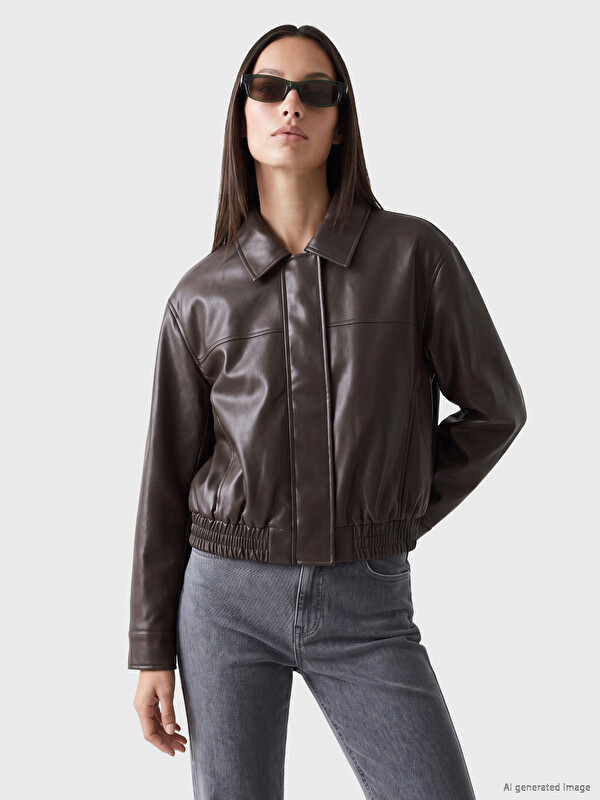 LCW EVERYDAY Frau Braun Kunstlederjacke