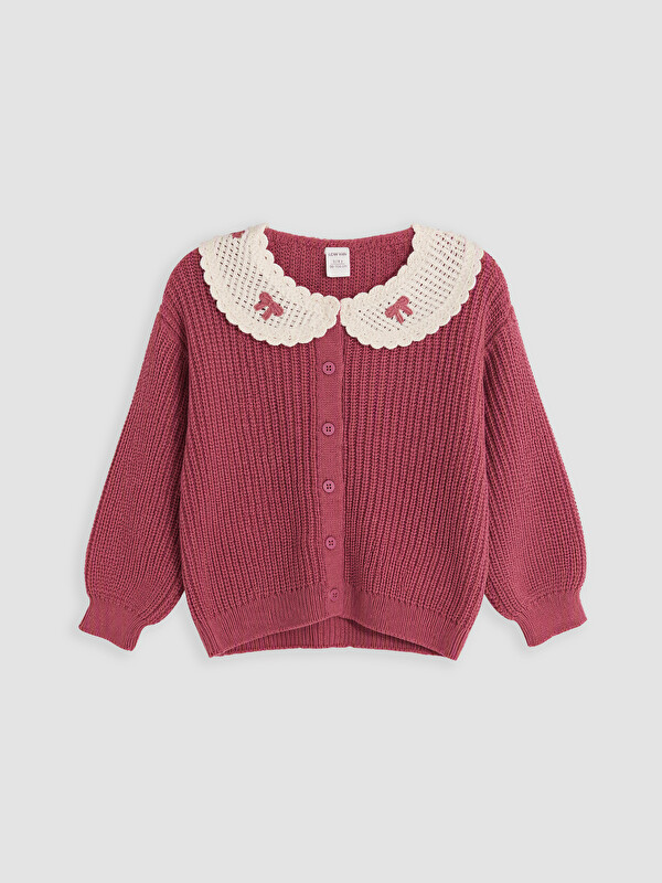 LCW Kids Bebe Yaka Nakışlı Kız Çocuk Hırka