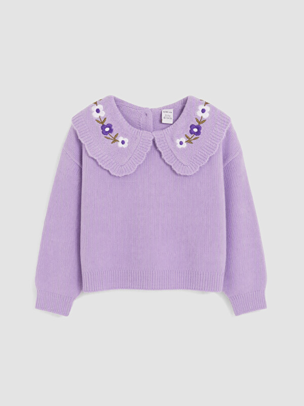 LCW Kids Embroidered Peter Pan Collar Girls' Sweater