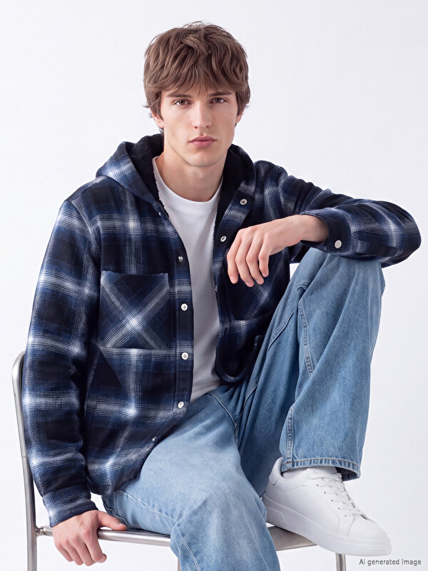 XSIDE Relax Fit Hooded Men's Lumberjack Shirt Jacket