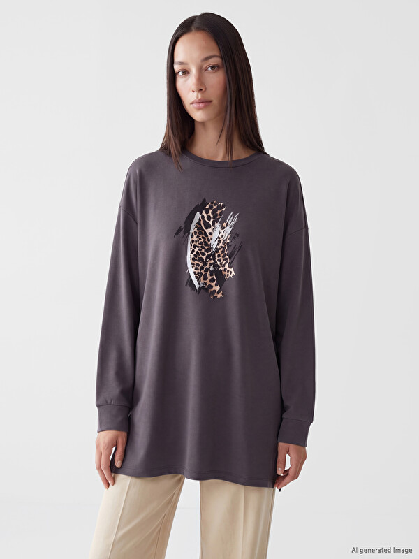 LCW EVERYDAY Printed Soft Touch Sweatshirt Tunic
