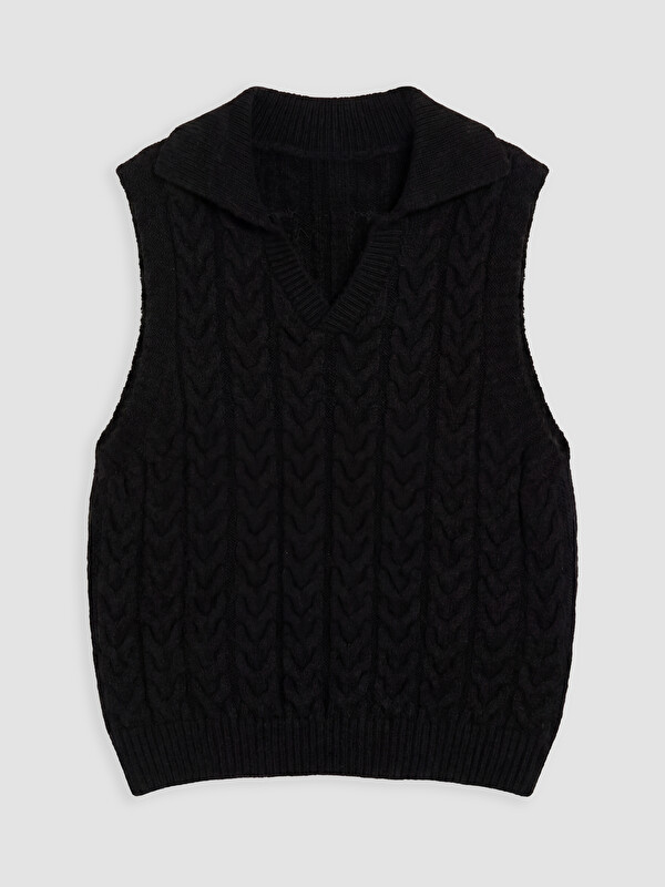 LC WAIKIKI Polo Yaka Desenli Kız Çocuk Triko Süveter