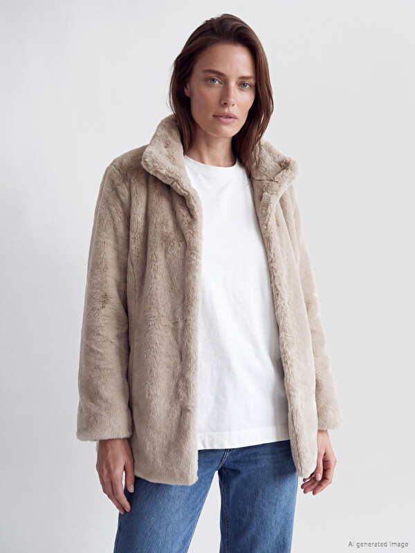 LCW Grace Mock Neck Women's Plush Overcoat