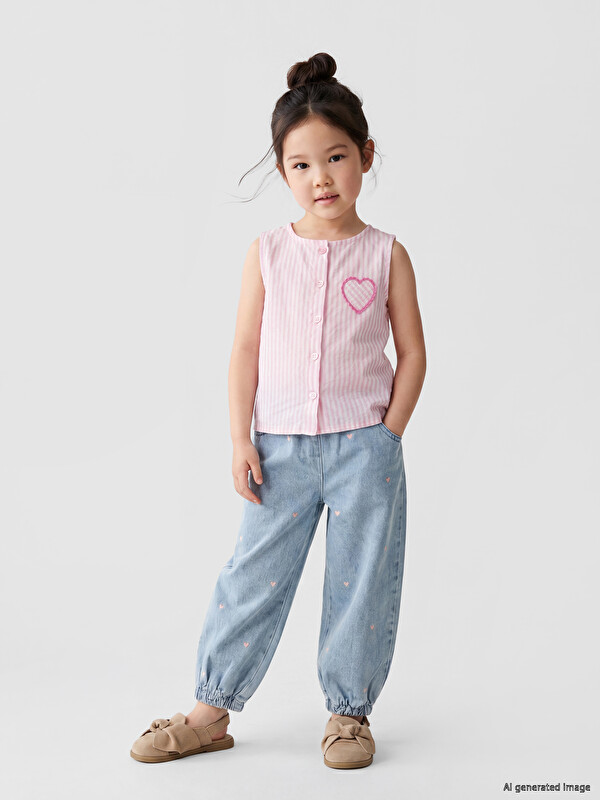 LCW Kids Nakışlı Kız Çocuk Jogger Jean Pantolon