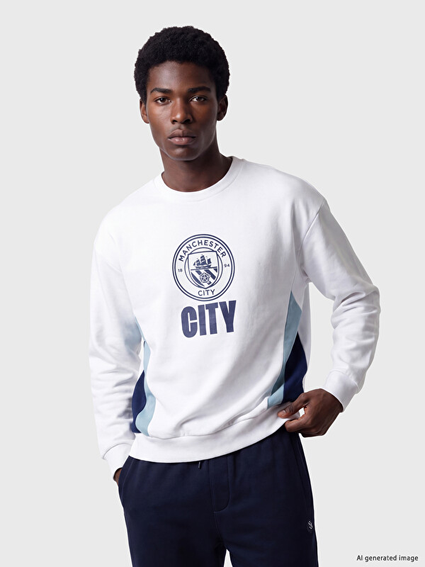 XSIDE ACTIVE Bisiklet Yaka Manchester City Baskılı Erkek Sweatshirt