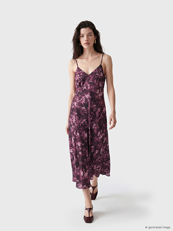 LCW Comfort V Neck Strappy Floral Dress