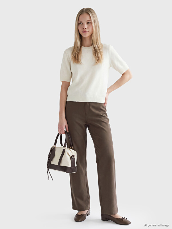 LCW Vision High Waist Suede Look Women's Trousers