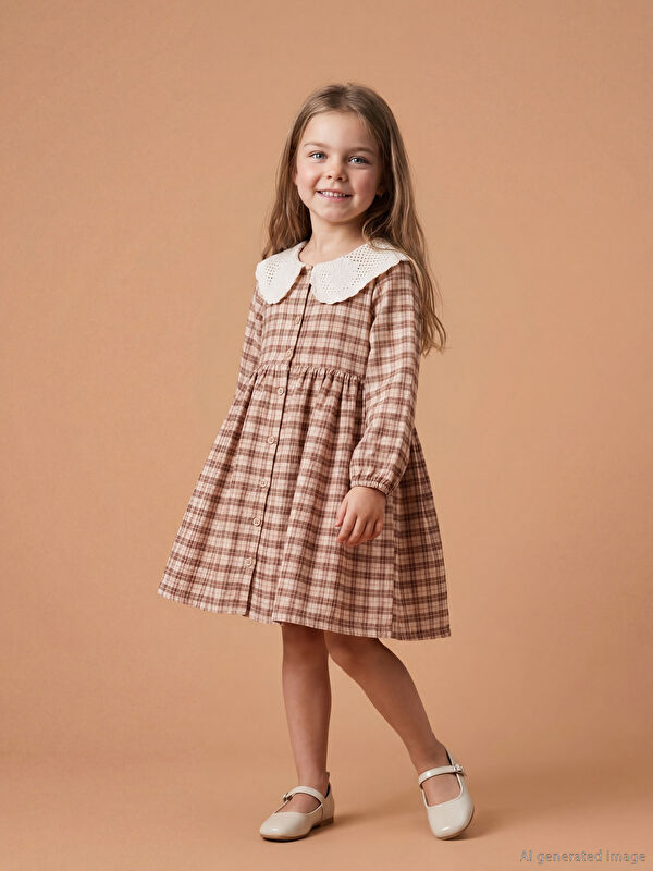 LCW Kids Bebe Yaka Ekose Kız Çocuk Elbise