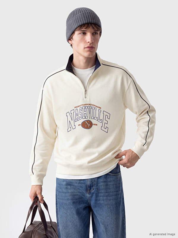 XSIDE Mock Neck Printed Men's Thick Sweatshirt