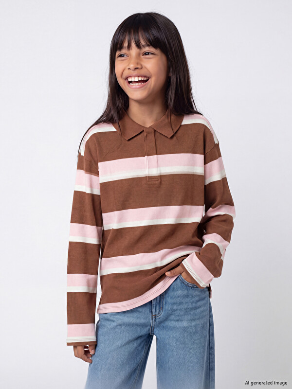 LCW Kids Polo Collar Striped Girls' T-Shirt