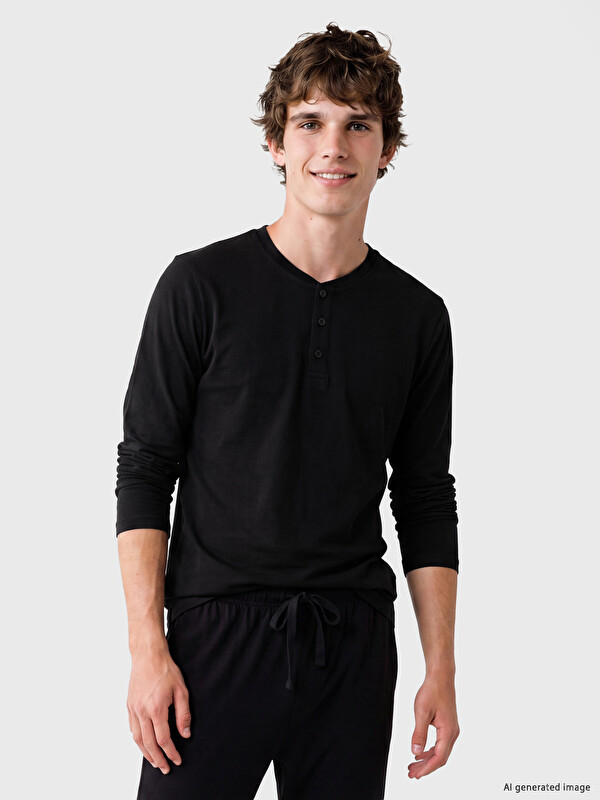 LC WAIKIKI Henley Yaka Uzun Kollu Erkek Pijama Üst