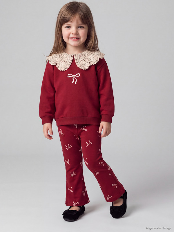 LCW baby Bow Detailed Baby Girls' Sweatshirt and Leggings
