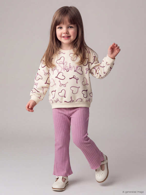 LCW baby Heart Patterned Baby Girls' Sweatshirt and Leggings