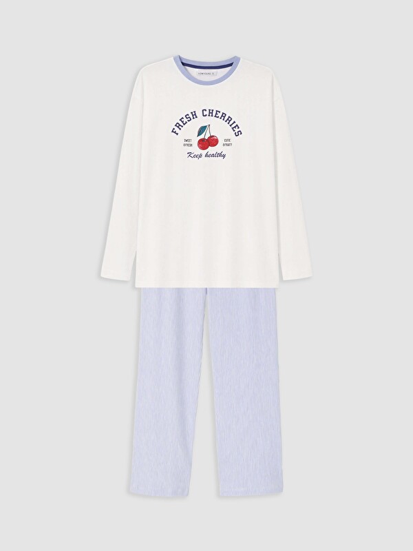 LCW Young Bisiklet Yaka Baskılı Kadın Pijama Takımı