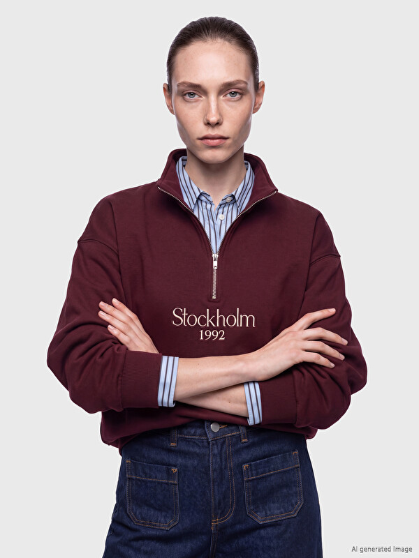 LCWAIKIKI Maternity Mock Neck Embroidered Women's Sweatshirt