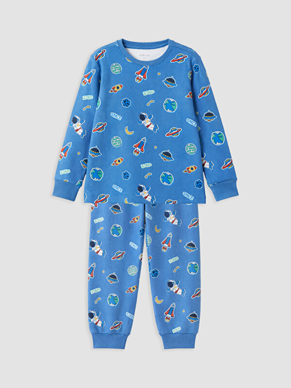 LCW Kids Bisiklet Yaka Baskılı Erkek Çocuk Pijama Takımı