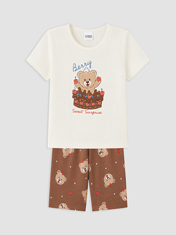 LCW Kids Printed Girls' Shortie Pyjamas Set