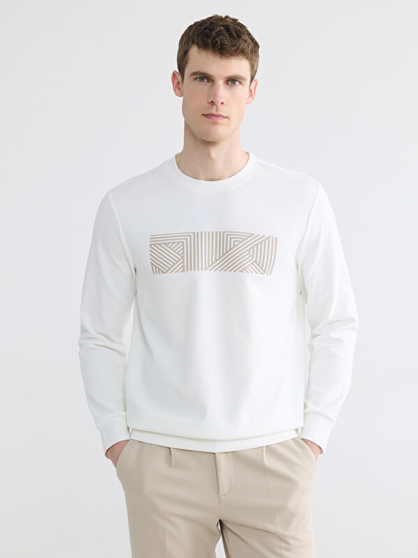 LCWAIKIKI Classic Bisiklet Yaka Baskılı Erkek Sweatshirt