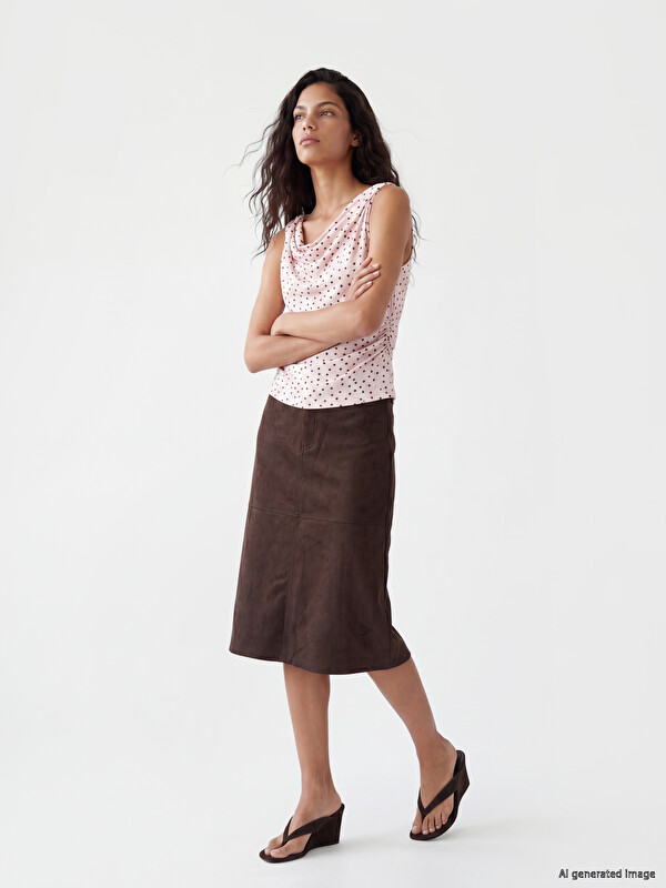 XSIDE High Waist A Cut Suede Look Skirt