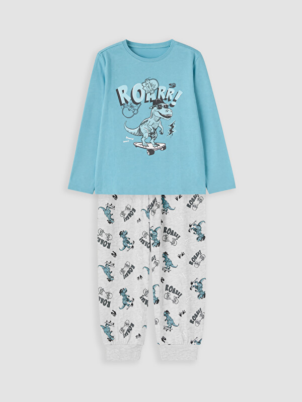 LCW Kids Crew Neck Printed Boys' Pyjamas Set
