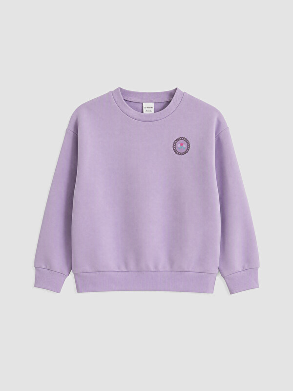 LC WAIKIKI Bisiklet Yaka Nakışlı Kız Çocuk Sweatshirt