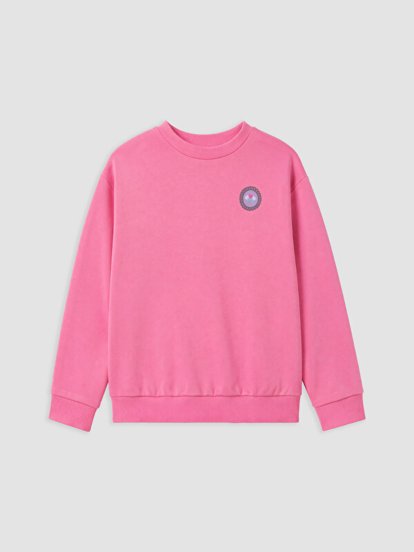LC WAIKIKI Bisiklet Yaka Nakışlı Kız Çocuk Sweatshirt