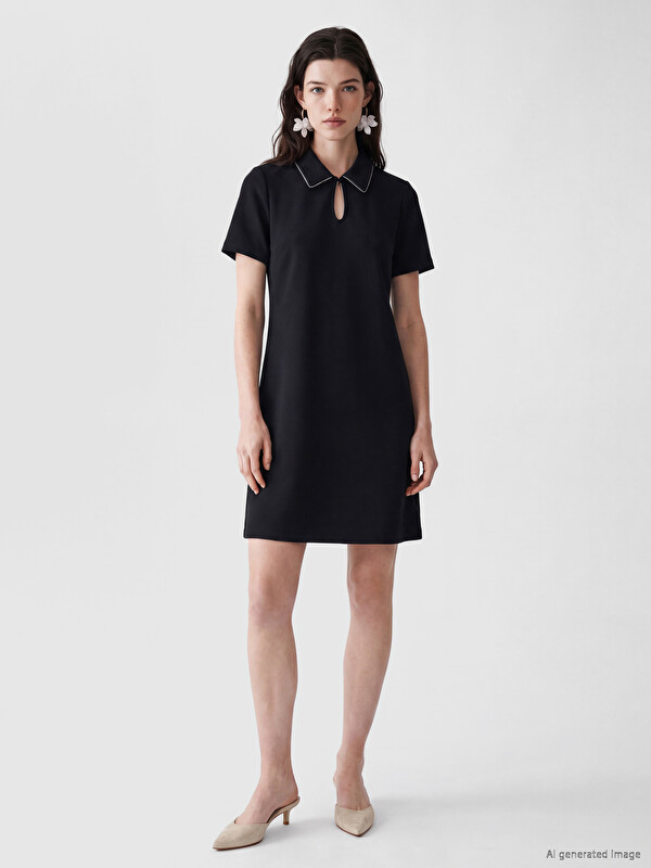 LCW Comfort Polo Collar Rhinestone Embellished Mini Dress