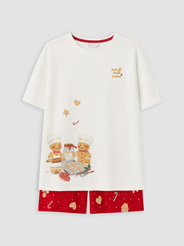 LCW DREAM Yılbaşı Temalı Kadın Şortlu Pijama Takımı