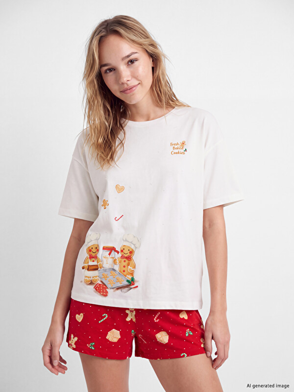 LCW DREAM Yılbaşı Temalı Kadın Şortlu Pijama Takımı
