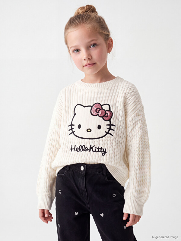 LCW Kids Hello Kitty Nakışlı Kız Çocuk Triko Kazak
