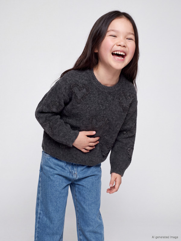 LCW Kids Heart Embroidered Girls' Knitwear Sweater