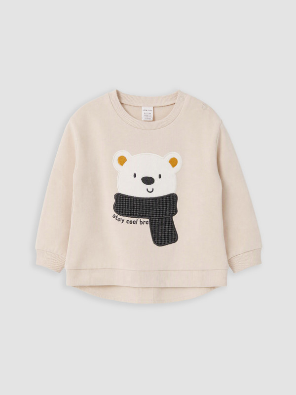 LCW baby Bisiklet Yaka Nakışlı Bebek Sweatshirt