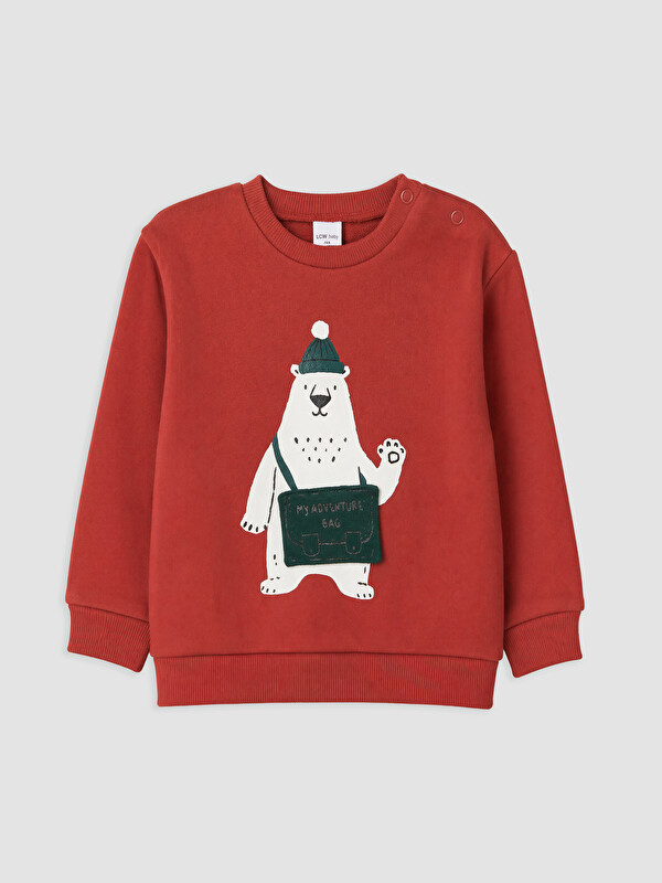 LCW baby Bisiklet Yaka Ayı Baskılı Erkek Bebek Sweatshirt