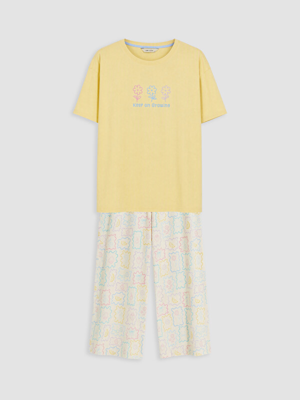 LCW Young Bisiklet Yaka Çiçekli Kadın Pijama Takım