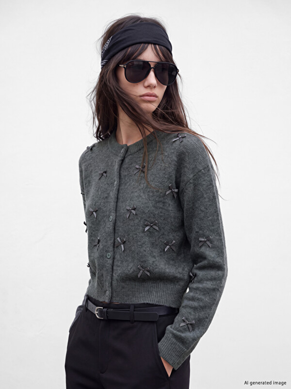XSIDE Bow Embellished Women's Knitwear Cardigan