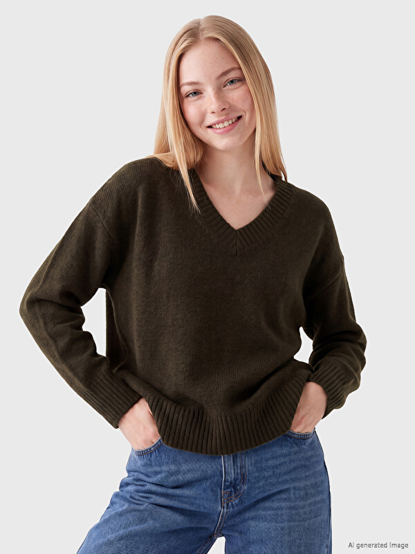 XSIDE V Neck Oversize Women's Knitwear Sweater