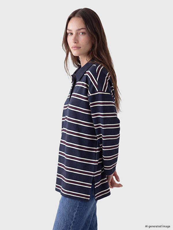 LCW Modest Polo Collar Striped Women's Sweatshirt Tunic