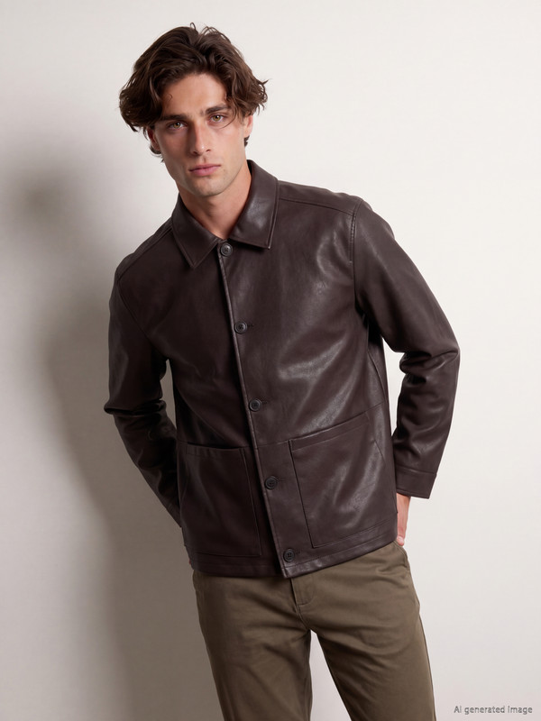 LCW Vision Regular Fit shirt collar men's leather look jacket