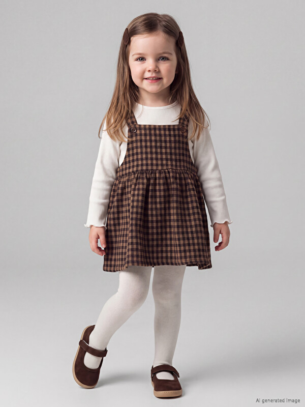 LCW baby Baby Girls' Gabardine Dungaree Dress and T-shirt