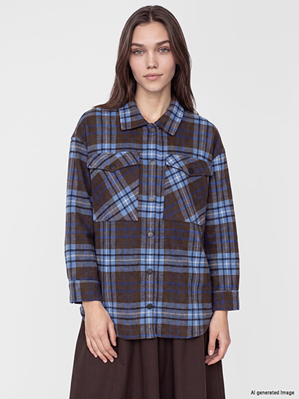 LCW Modest Plaid Women's Oversize Shirt Tunic