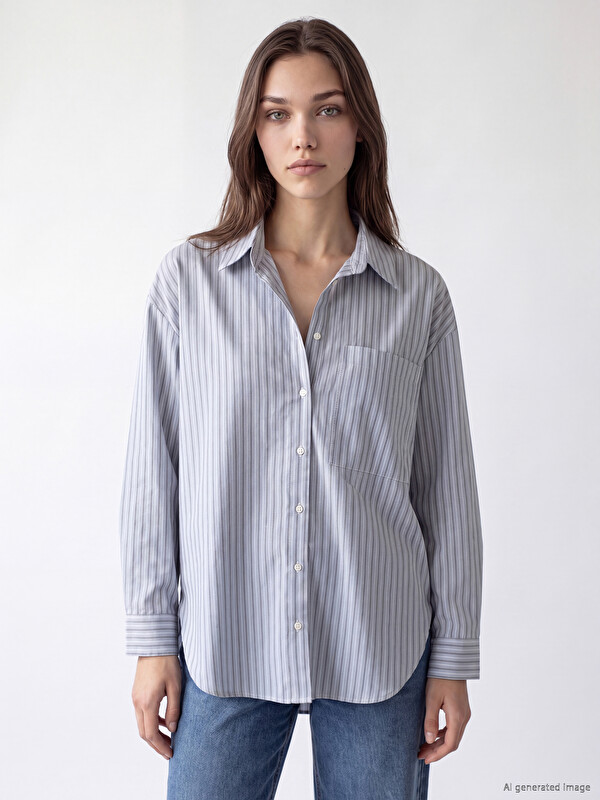 LCW Modest Striped Women's Oversize Shirt Tunic