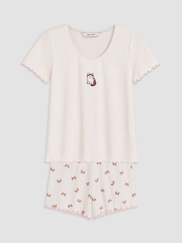 LCW Young Woman Pink Shortie Pyjama Set
