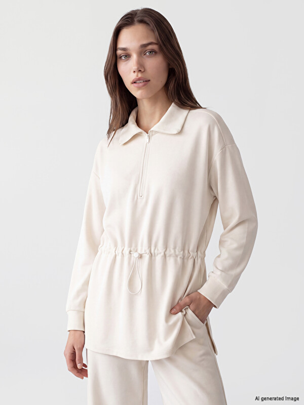 LCW Modest Dik Yaka Oversize Kadın Sweatshirt Tunik