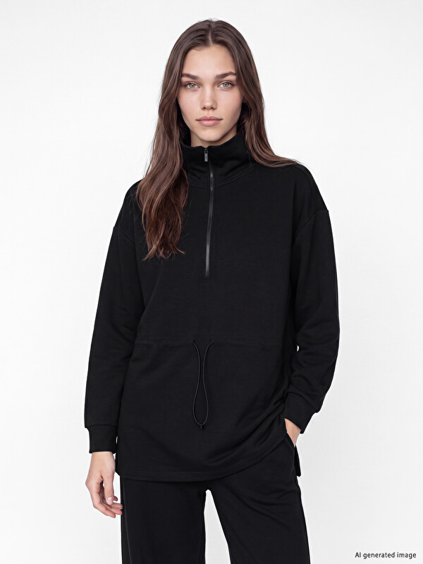 LCW Modest Dik Yaka Oversize Kadın Sweatshirt Tunik